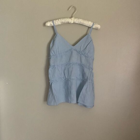 Light Blue Sleeveless Women's Linen Ruffled Top Hardtail Clothing NWT Medium - Picture 10 of 12